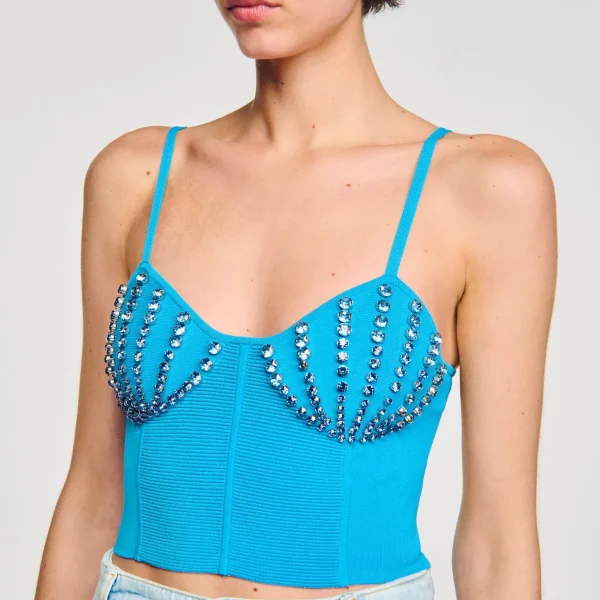 Sandro Paris Bustier Com Conchas De Strass-Mulheres Suéteres E Cardigans