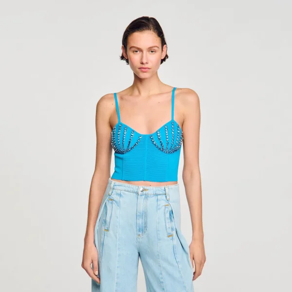 Sandro Paris Bustier Com Conchas De Strass-Mulheres Suéteres E Cardigans