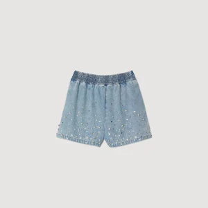 Sandro Paris Calça Jeans Curta Larga Com Strass-Mulheres Saias E Shorts