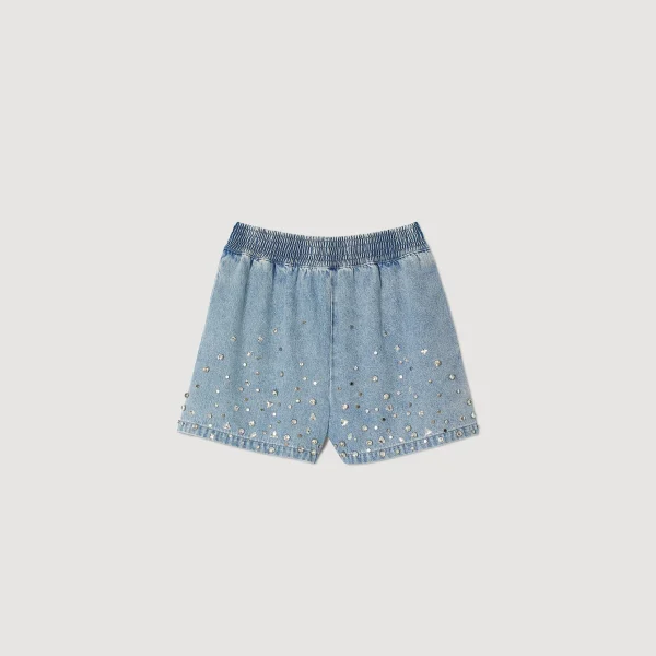 Sandro Paris Calça Jeans Curta Larga Com Strass-Mulheres Saias E Shorts