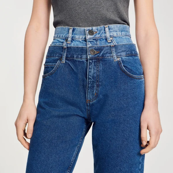 Sandro Paris Calça Jeans Mom Fit Trompe L'Oeil-Mulheres Vaqueiros