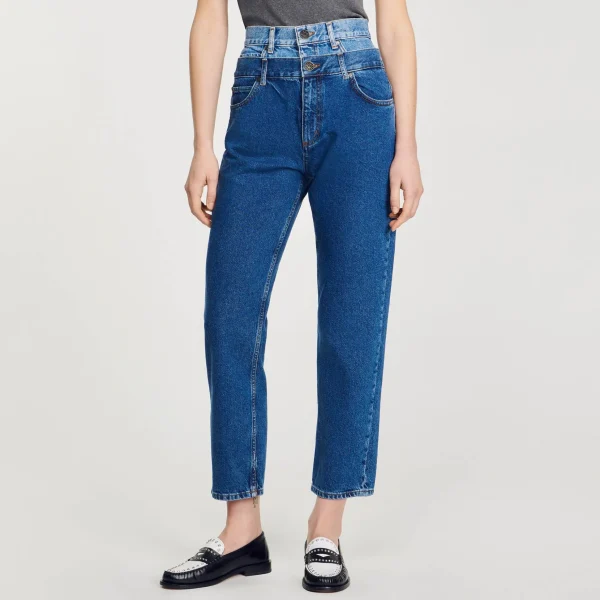 Sandro Paris Calça Jeans Mom Fit Trompe L'Oeil-Mulheres Vaqueiros