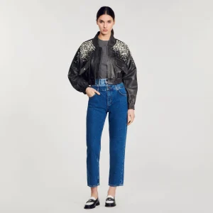 Sandro Paris Calça Jeans Mom Fit Trompe L'Oeil-Mulheres Vaqueiros
