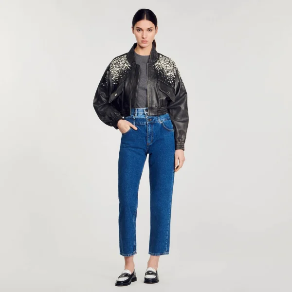 Sandro Paris Calça Jeans Mom Fit Trompe L'Oeil-Mulheres Vaqueiros