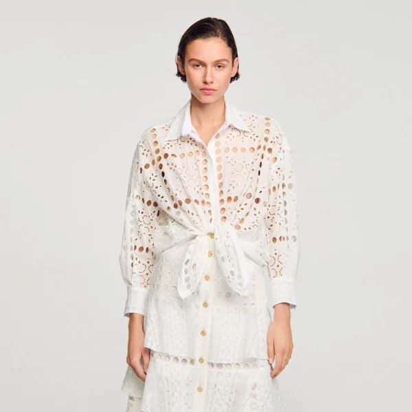 Sandro Paris Camisa Com Bordado Ingles-Mulheres Tops E Camisas