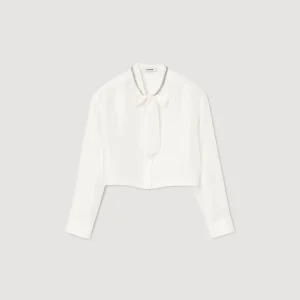 Sandro Paris Camisa Curta De Seda-Mulheres Tops E Camisas