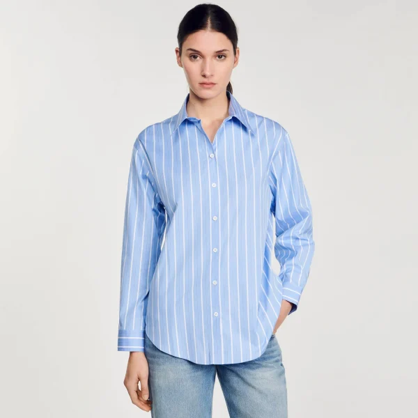 Sandro Paris Camisa Listrada Com Renda Nas Costas-Mulheres Tops E Camisas