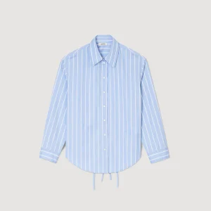 Sandro Paris Camisa Listrada Com Renda Nas Costas-Mulheres Tops E Camisas