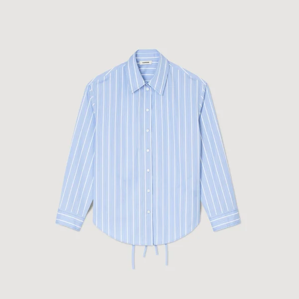 Sandro Paris Camisa Listrada Com Renda Nas Costas-Mulheres Tops E Camisas