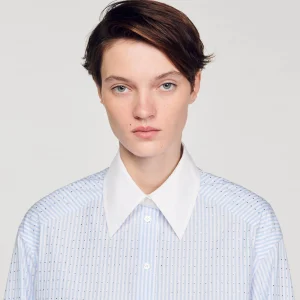 Sandro Paris Camisa Listrada Com Strass-Mulheres Tops E Camisas