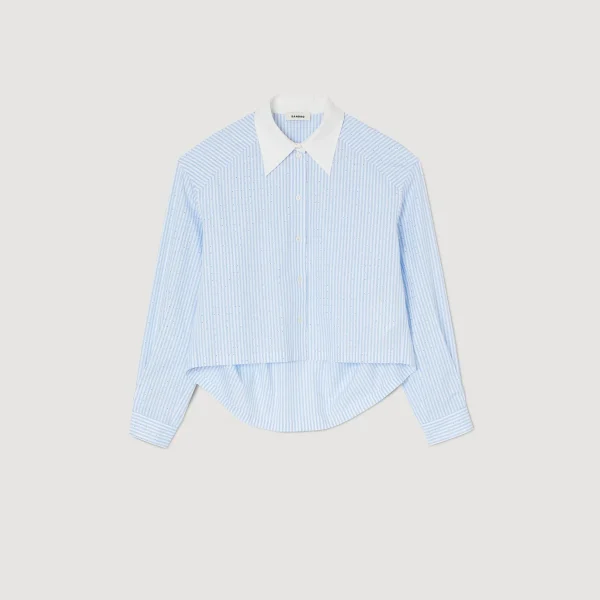 Sandro Paris Camisa Listrada Com Strass-Mulheres Tops E Camisas