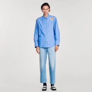 Sandro Paris Camisa Listrada E Coracao De Diamante-Mulheres Tops E Camisas