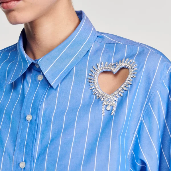 Sandro Paris Camisa Listrada E Coracao De Diamante-Mulheres Tops E Camisas