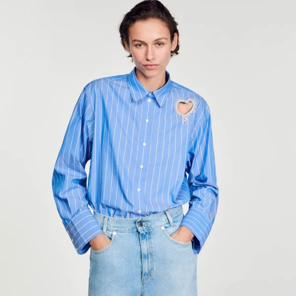 Sandro Paris Camisa Listrada E Coracao De Diamante-Mulheres Tops E Camisas