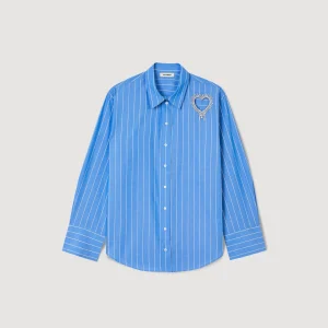 Sandro Paris Camisa Listrada E Coracao De Diamante-Mulheres Tops E Camisas