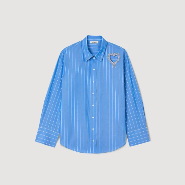 Sandro Paris Camisa Listrada E Coracao De Diamante-Mulheres Tops E Camisas