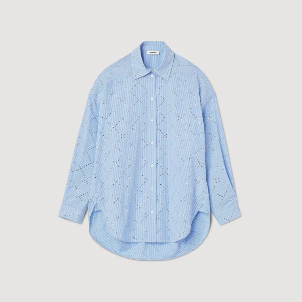 Sandro Paris Camisa Oversized Com Strass-Mulheres Tops E Camisas