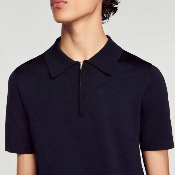 Sandro Paris Camisa Polo De Malha Com Gola Com Ziper-Homem Camisetas E Pólos