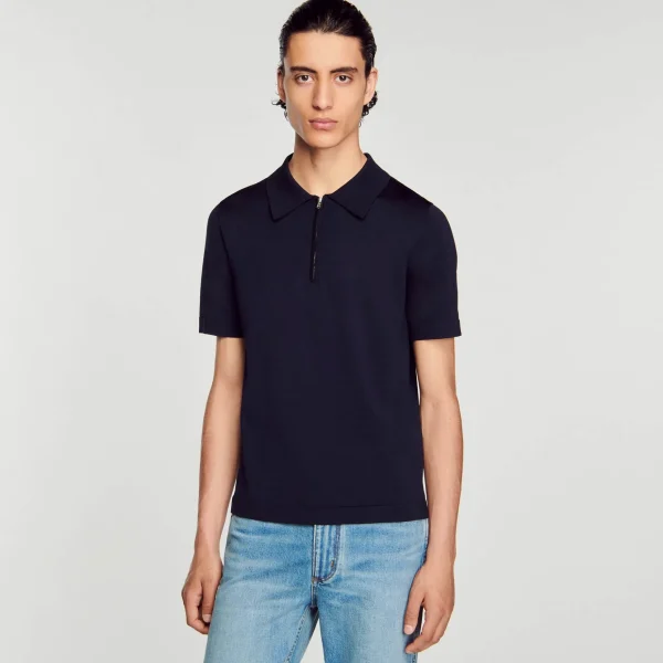 Sandro Paris Camisa Polo De Malha Com Gola Com Ziper-Homem Camisetas E Pólos