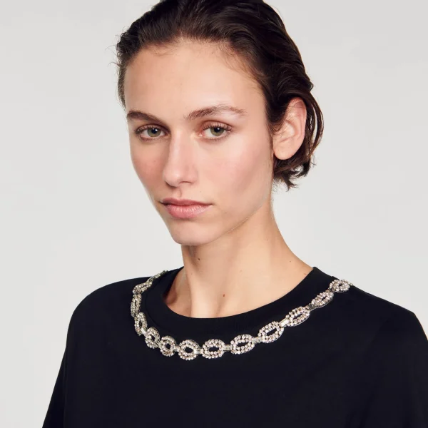 Sandro Paris Camiseta De Algodao Organico, Gola Joia-Mulheres Camisetas