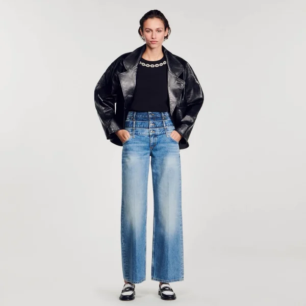 Sandro Paris Camiseta De Algodao Organico, Gola Joia-Mulheres Camisetas