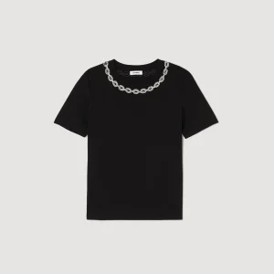 Sandro Paris Camiseta De Algodao Organico, Gola Joia-Mulheres Camisetas