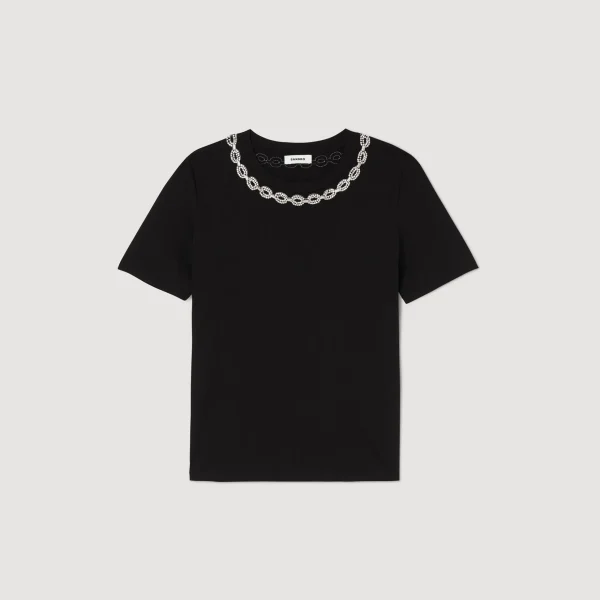 Sandro Paris Camiseta De Algodao Organico, Gola Joia-Mulheres Camisetas