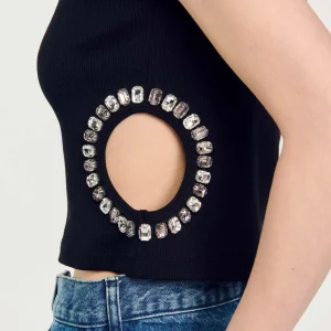 Sandro Paris Camiseta Decorada Com Diamantes-Mulheres Camisetas