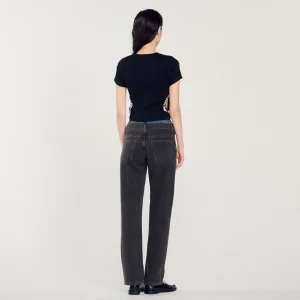 Sandro Paris Camiseta Decorada Com Diamantes-Mulheres Camisetas