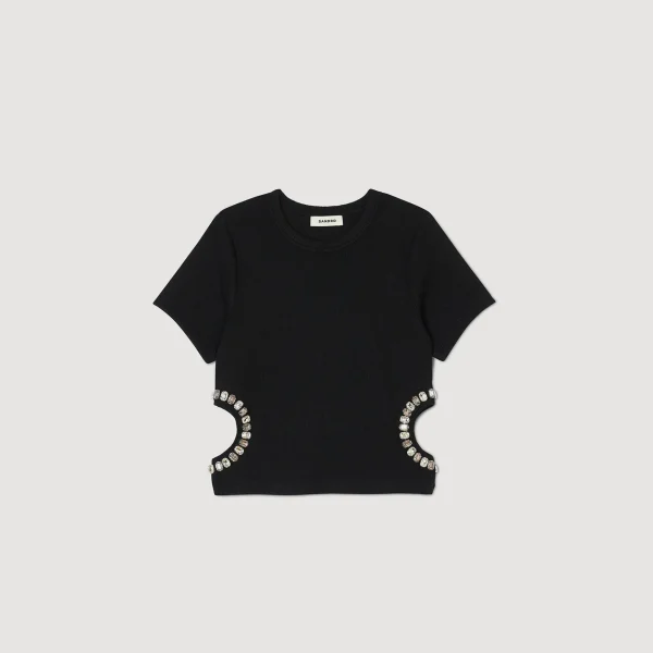 Sandro Paris Camiseta Decorada Com Diamantes-Mulheres Camisetas