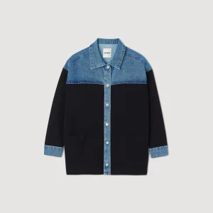 Sandro Paris Cardiga Estilo Jaqueta De Dois Materiais-Mulheres Suéteres E Cardigans