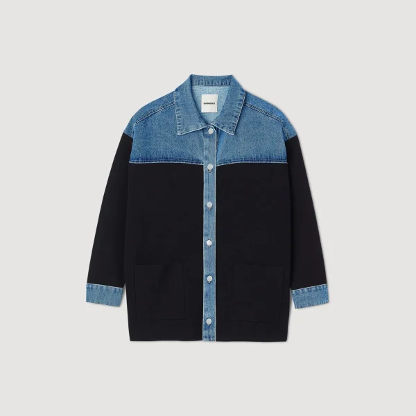 Sandro Paris Cardiga Estilo Jaqueta De Dois Materiais-Mulheres Suéteres E Cardigans