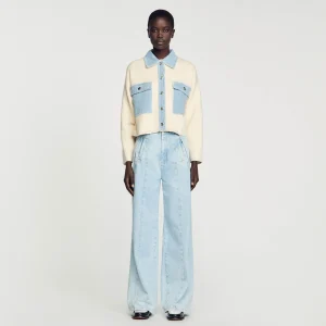 Sandro Paris Cardiga Oversize De Dois Materiais-Mulheres Suéteres E Cardigans