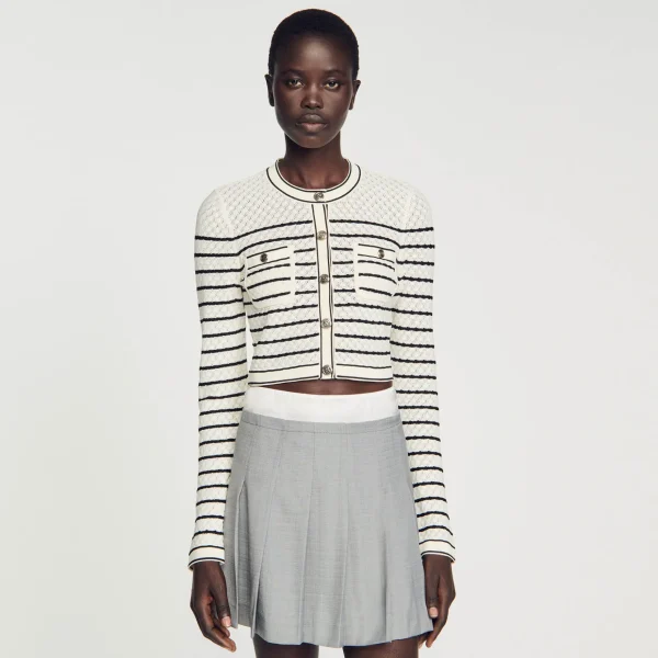 Sandro Paris Cardigan Curto Listrado-Mulheres Conjuntos