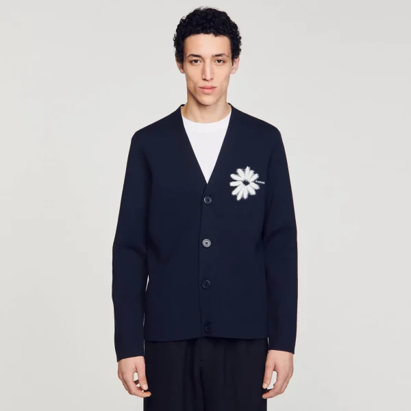 Sandro Paris Cardigan De Malha Jacquard Flor-Homem Suéteres E Coletes