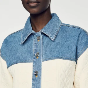 Sandro Paris Casaco De Dois Materiais-Mulheres Suéteres E Cardigans
