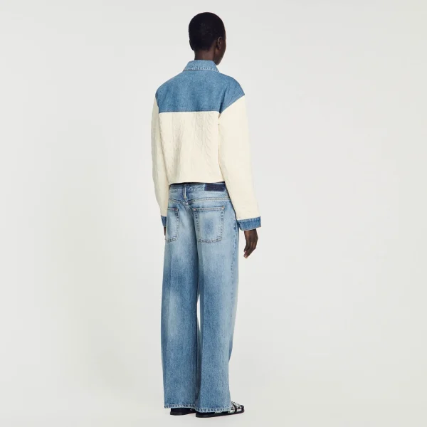 Sandro Paris Casaco De Dois Materiais-Mulheres Suéteres E Cardigans