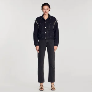 Sandro Paris Jaqueta Jeans Oversized Com Strass-Mulheres Casacos