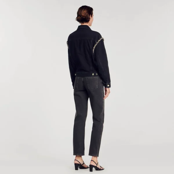 Sandro Paris Jaqueta Jeans Oversized Com Strass-Mulheres Casacos