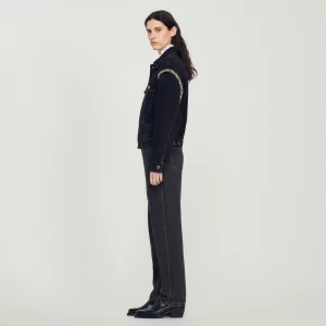 Sandro Paris Jaqueta Jeans Oversized Com Strass-Mulheres Casacos