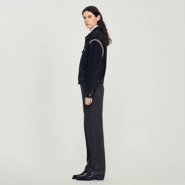 Sandro Paris Jaqueta Jeans Oversized Com Strass-Mulheres Casacos