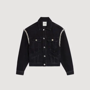 Sandro Paris Jaqueta Jeans Oversized Com Strass-Mulheres Casacos
