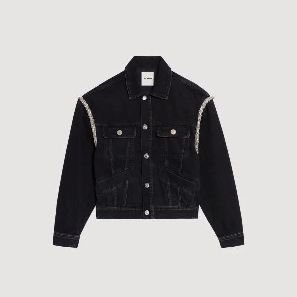 Sandro Paris Jaqueta Jeans Oversized Com Strass-Mulheres Casacos