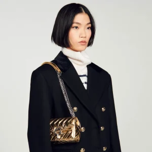 Sandro Paris Mini Bolsa Yza De Couro Metalizado-Mulheres Bolsas De Ombro