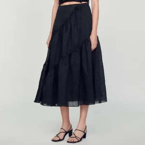 Sandro Paris Saia Longa Com Babados-Mulheres Saias E Shorts