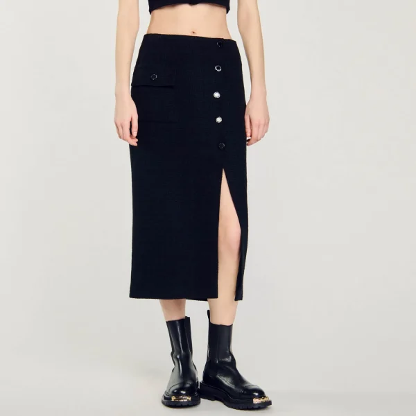 Sandro Paris Saia Midi De Tweed-Mulheres Saias E Shorts