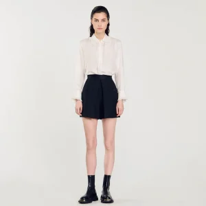 Sandro Paris Shorts De Cintura Alta Com Botoes-Mulheres Saias E Shorts