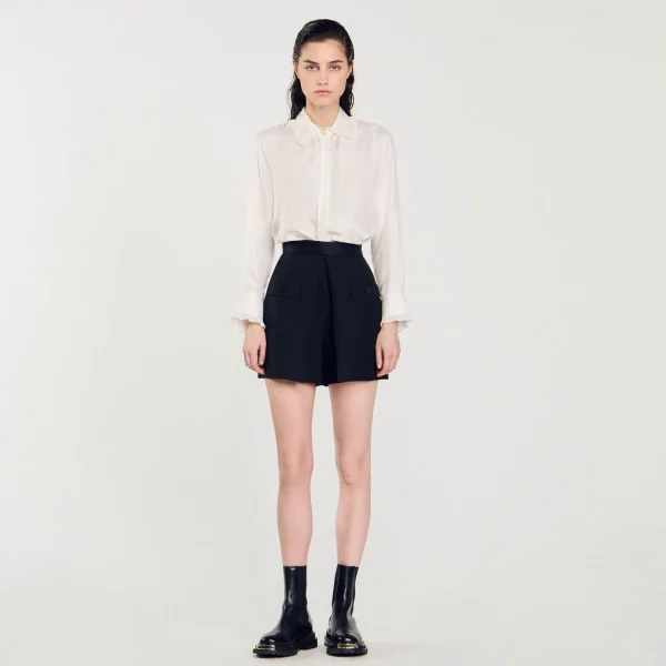 Sandro Paris Shorts De Cintura Alta Com Botoes-Mulheres Saias E Shorts