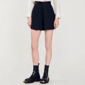 Sandro Paris Shorts De Cintura Alta Com Botoes-Mulheres Saias E Shorts