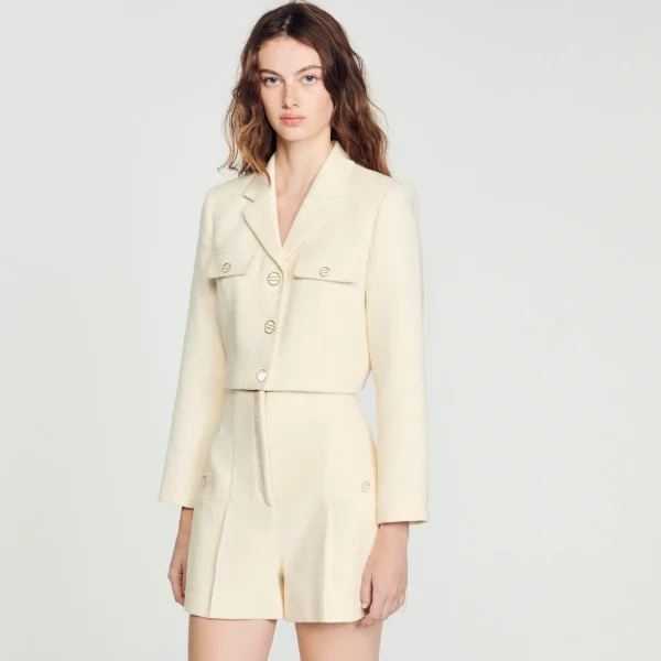 Sandro Paris Shorts De Tweed Com Cintura Alta-Mulheres Se Adequa